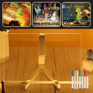 Upgrade LED Note Board with Colors, Light Up Acrylic Message Board Light Up Dry Erase Board with Adjustable Stand and 7 Colors Pen, LED Illuminated Drawing Board for Office School Home (12 * 8in)
