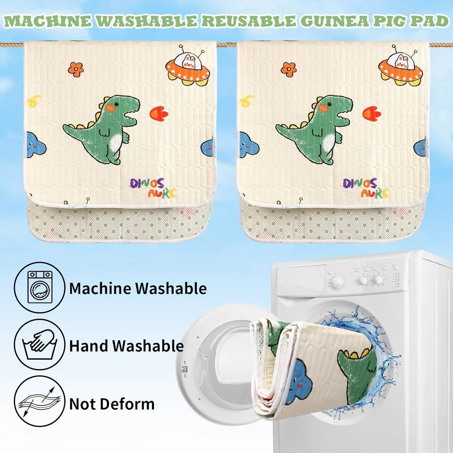 UPINS 2-Piece Guinea Pig Pee Pads, 47 X24 Inches Guinea Pig Cage Liner Reusable Guinea Pig Mat for Small Animals Hamster Rabbit Squirrel