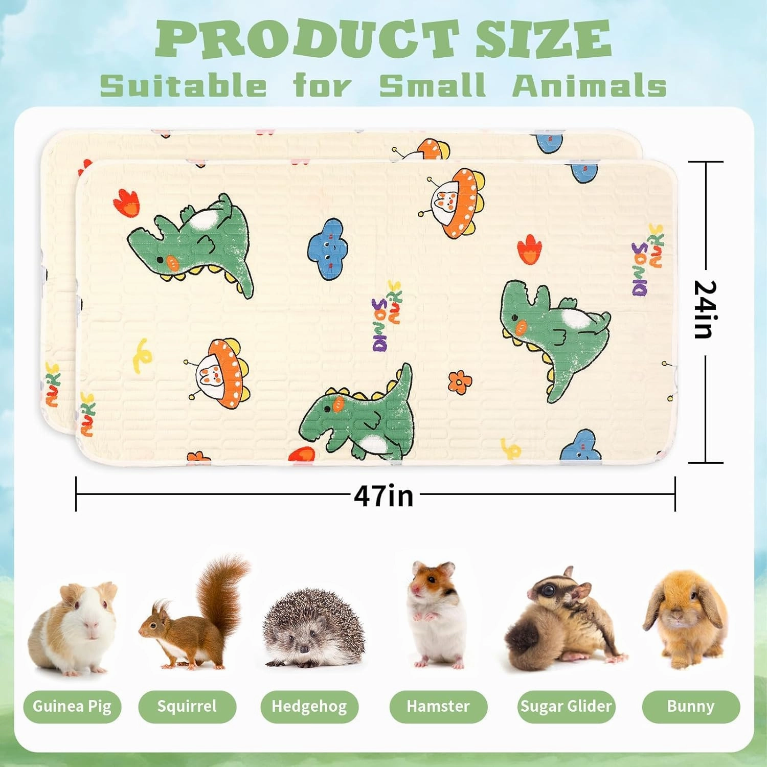 UPINS 2-Piece Guinea Pig Pee Pads, 47 X24 Inches Guinea Pig Cage Liner Reusable Guinea Pig Mat for Small Animals Hamster Rabbit Squirrel