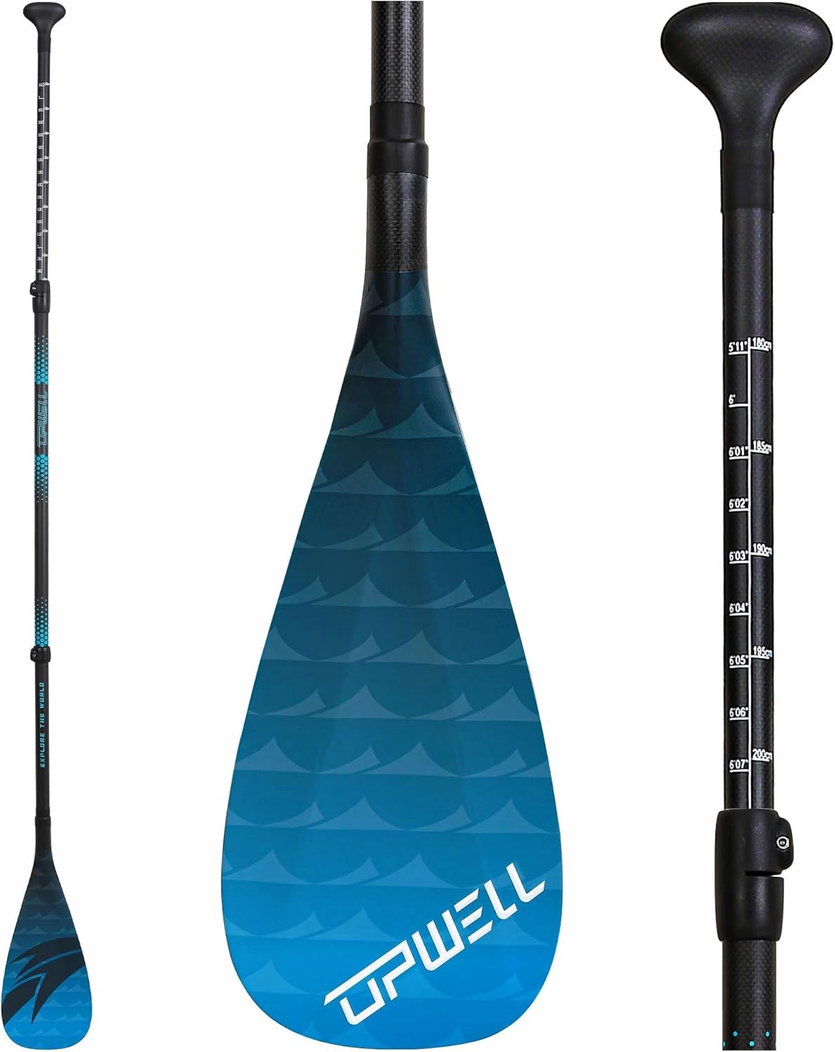 UPWELL SUP Paddle Adjustable Stand Up Paddle for Paddleboard, 3 Piece Carbon Fiber Shaft with Carbon Fiber Blade