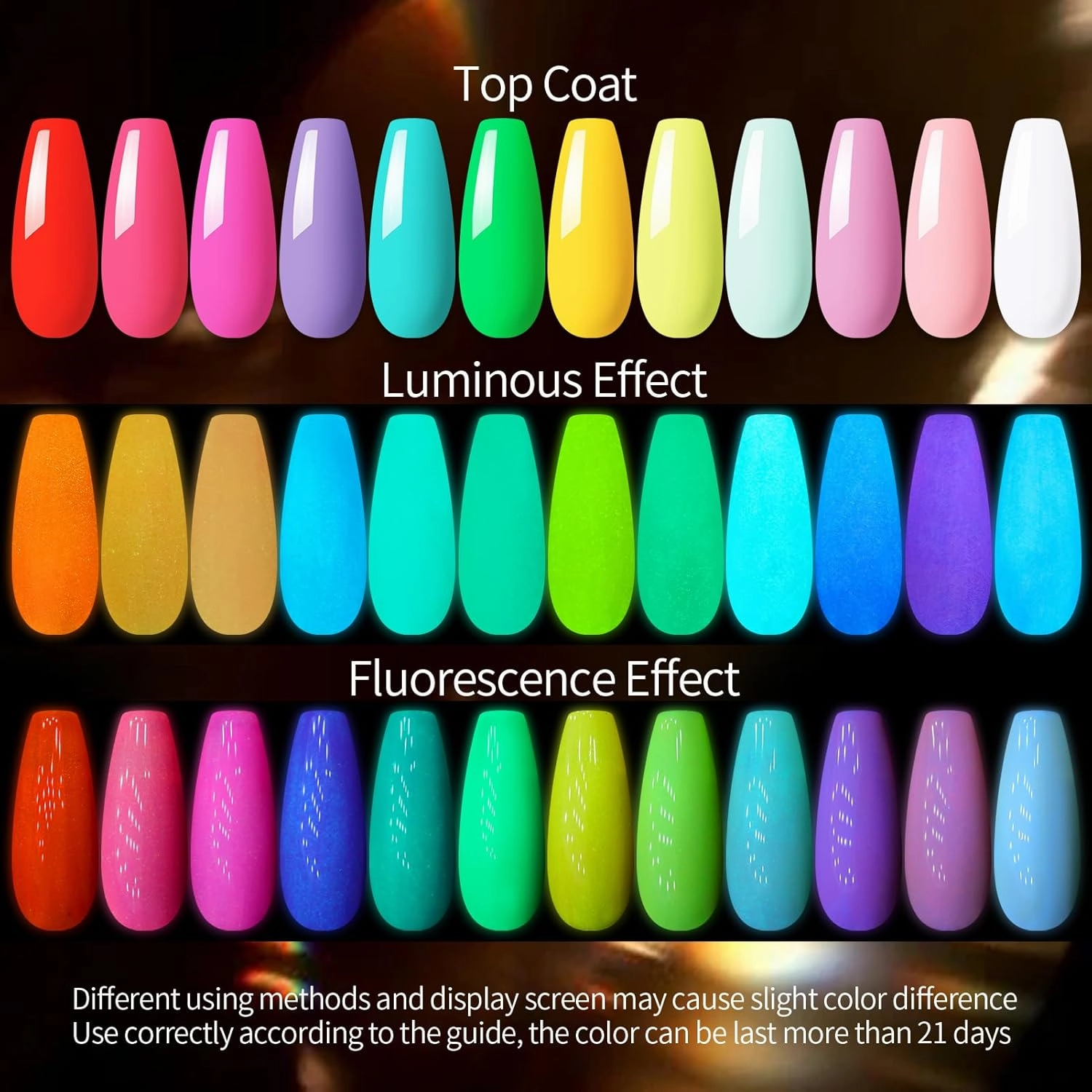 UR SUGAR Glow in the Dark Gel Nail Polish Set, 12 Colors Halloween Neon Hot Pink Yellow Orange Bright Luminous Gel Polish Set Fluorescent Glow in Dark Effect Soak Off Nail Polish Kit for Party Nail
