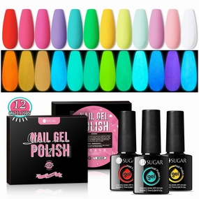 UR SUGAR Glow in the Dark Gel Nail Polish Set, 12 Colors Halloween Neon Hot Pink Yellow Orange Bright Luminous Gel Polish Set Fluorescent Glow in Dark Effect Soak Off Nail Polish Kit for Party Nail