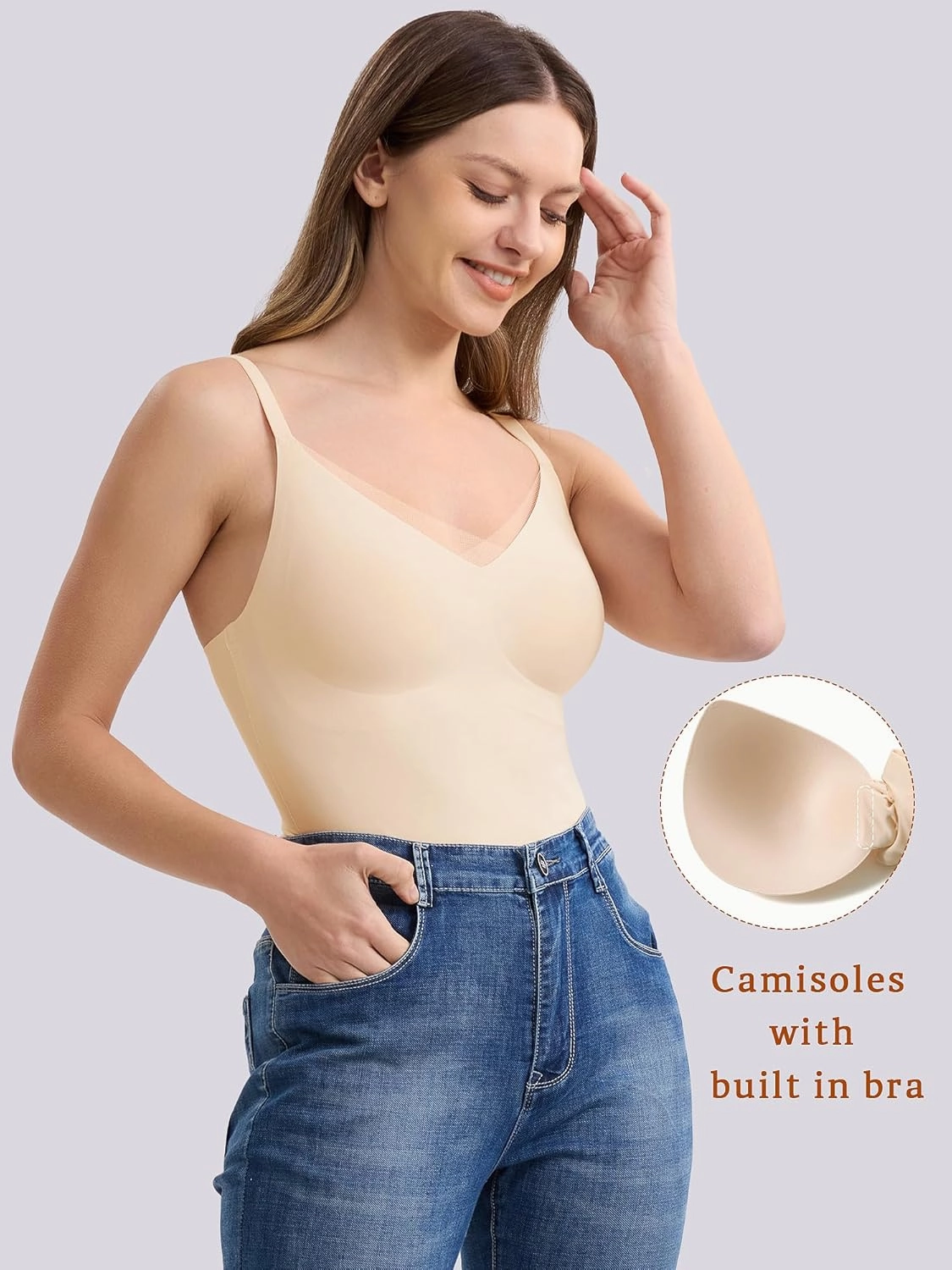 V Lace Wireless Camisole Tank Tops for Women Seamless Spaghetti Straps Camis