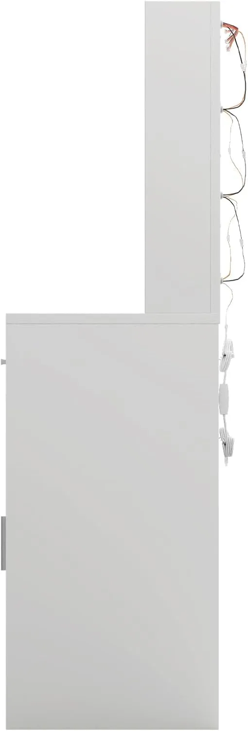 Vanity Desk with Mirror and Lights, Makeup Vanity with Drawer & Storage Shelves, Cabinet, 3 Lighting Modes Adjustable Brightness, Bedroom Dressing Table, White by Boahaus