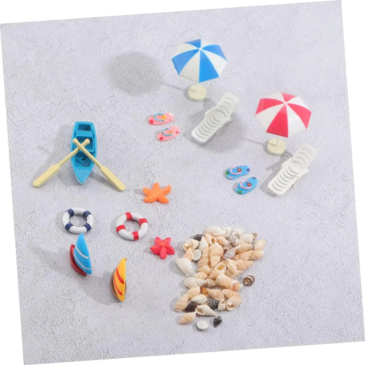 VANZACK 1 Set Miniature Beach Accessories Adornments for Sandboxes Mini Houses Plant Decorations Resin Boat Umbrella Slippers Present for