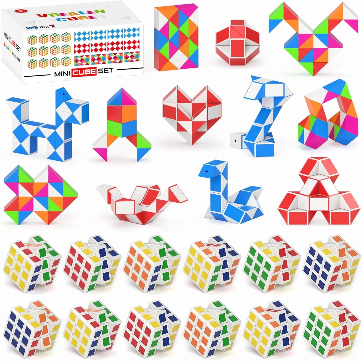 Vdealen 48 Pack Mini Cube&Fidget Snake Cube Puzzle Party Favors for Kids, School Rewards&Classroom Prize for Students, Goodie Bag Stocking Stuffers, Gift for Birthday Valentine Easter Christmas