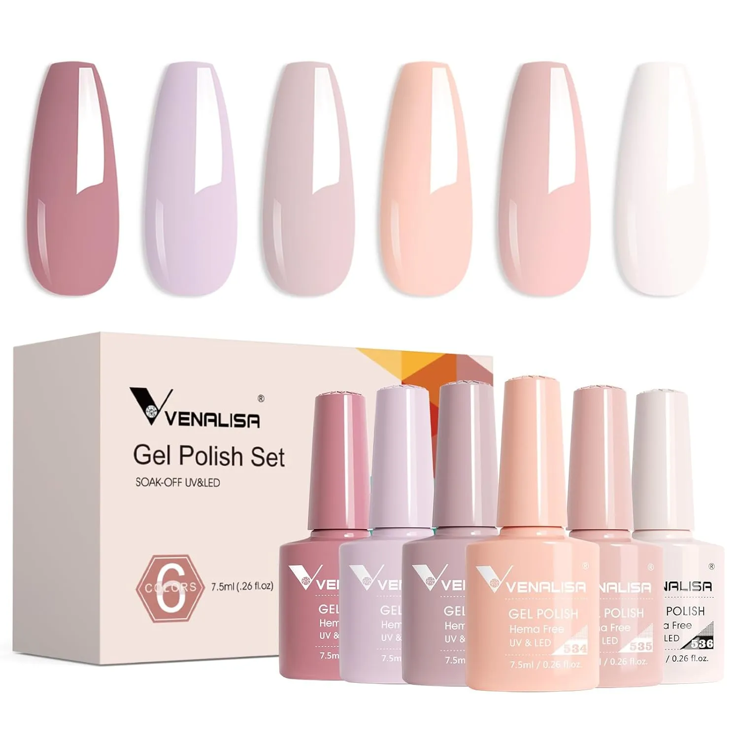 VENALISA Nude Gel Nail Polish Set, 6 Colors Nude Pink Gel Polish UV Gel Soak Off For Nail Salon DIY Home Manicure
