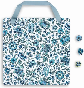 Vera Bradley Hanging Blue Floral Magnetic Memo Board with 3 Shaped Magnets for Home/Office/Dorm/Kitchen, Cloud Vine