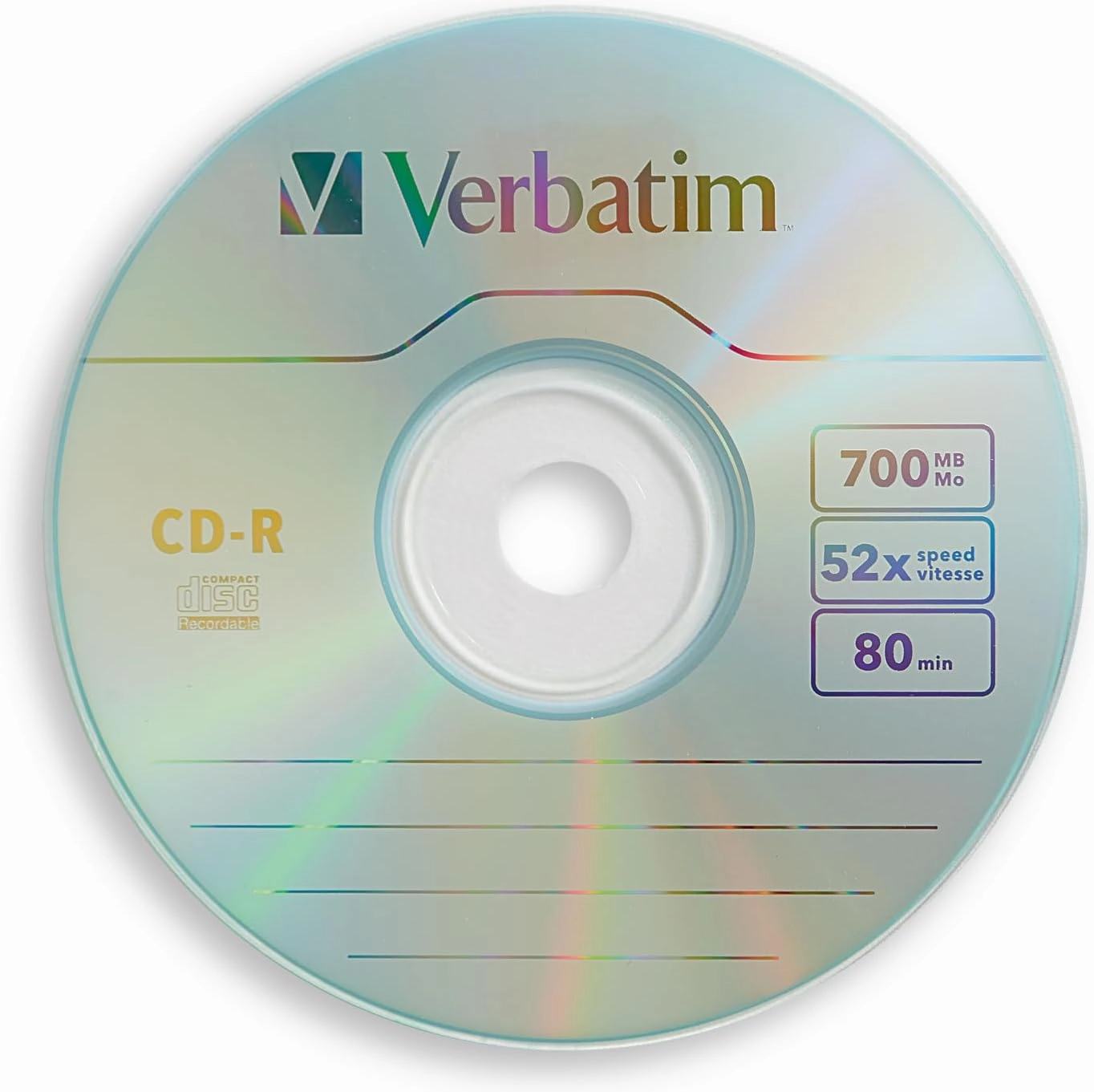 Verbatim CD-R Blank Discs 700MB 80 Minutes 52X Recordable Disc for Data and Music - 100pk Spindle,Silver