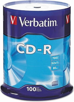 Verbatim CD-R Blank Discs 700MB 80 Minutes 52X Recordable Disc for Data and Music - 100pk Spindle,Silver