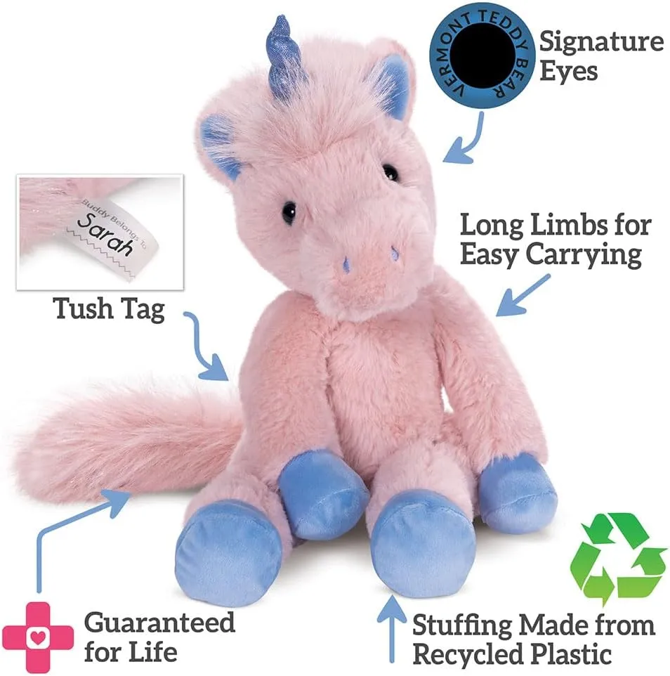 Vermont Teddy Bear Buddy Unicorn Stuffed Animal - Pink Plush, 15 Inch, Unicorn Toys