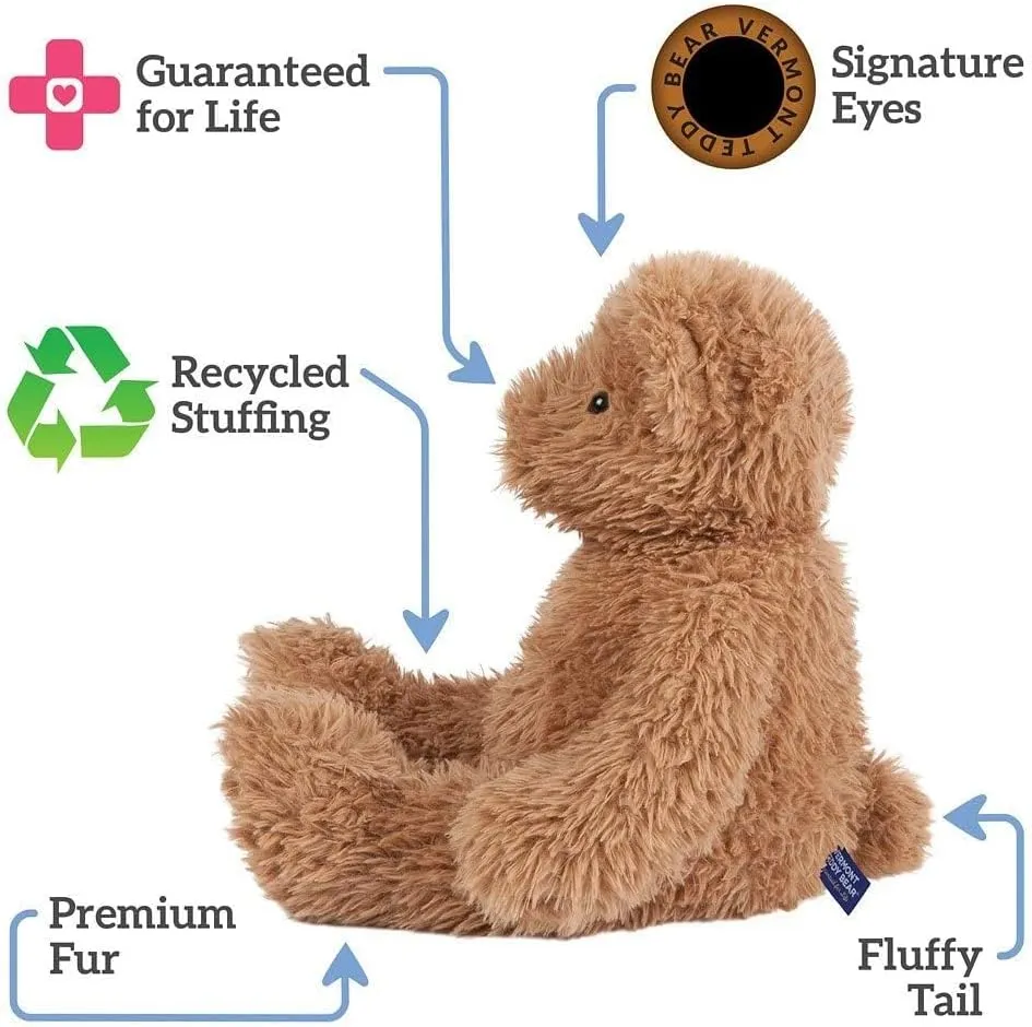 Vermont Teddy Bear Super Soft Almond Brown Teddy Bear – 18 Inch Plush Stuffed Animal to Sleep with, Cozy Bear Plush, Crafted in The USA