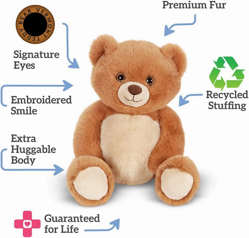 Vermont Teddy Bear Brown Teddy Bear – Cuddly Stuffed Animals, Cuddle Chunk, Honey, 15 inch