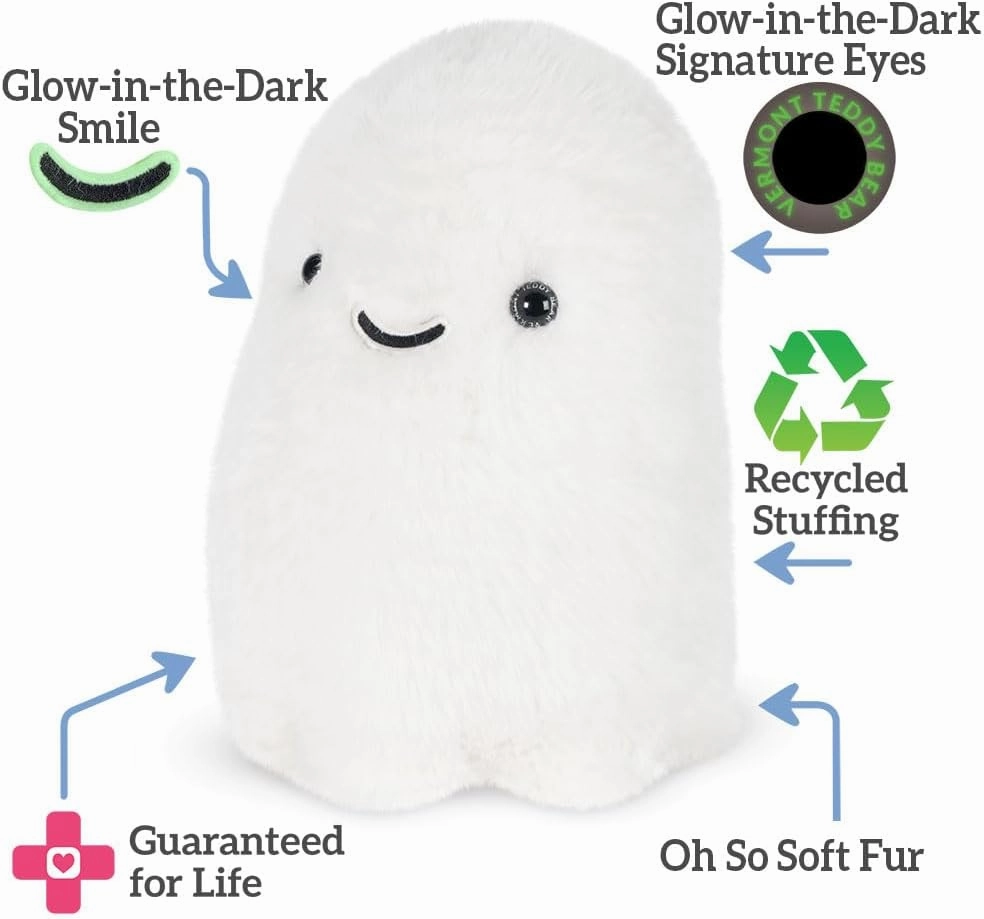 Vermont Teddy Bear Ghost 18 Inch Soft Plush, Glow in The Dark Halloween Collectible for Kids & Adults - Perfect Halloween Decor & Gift