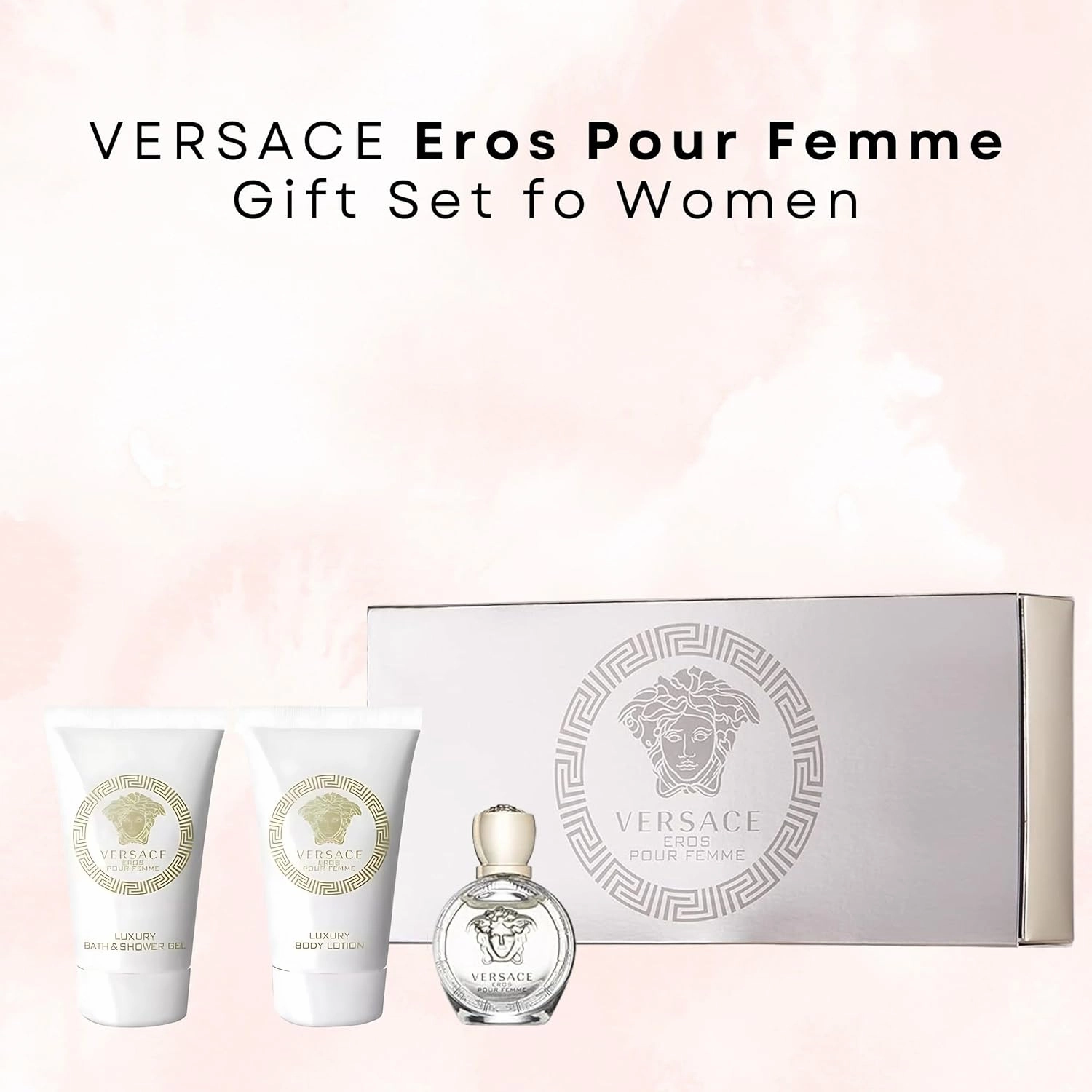 Versace Eros Pour Femme Perfume for Women Travel Mini Gift Set- EDP, Shower Gel, Body Lotion