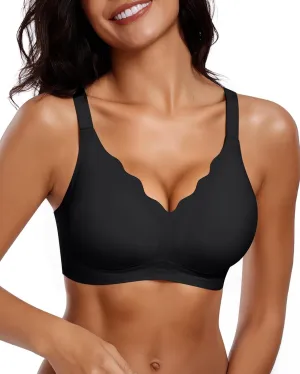 Vertvie Womens Seamless Bras No Underwire Supportive Wireless Push Up Full Coverage Bralette Comfort Scalloped T-Shirt Bra