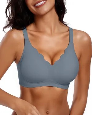 Vertvie Womens Seamless Bras No Underwire Supportive Wireless Push Up Full Coverage Bralette Comfort Scalloped T-Shirt Bra
