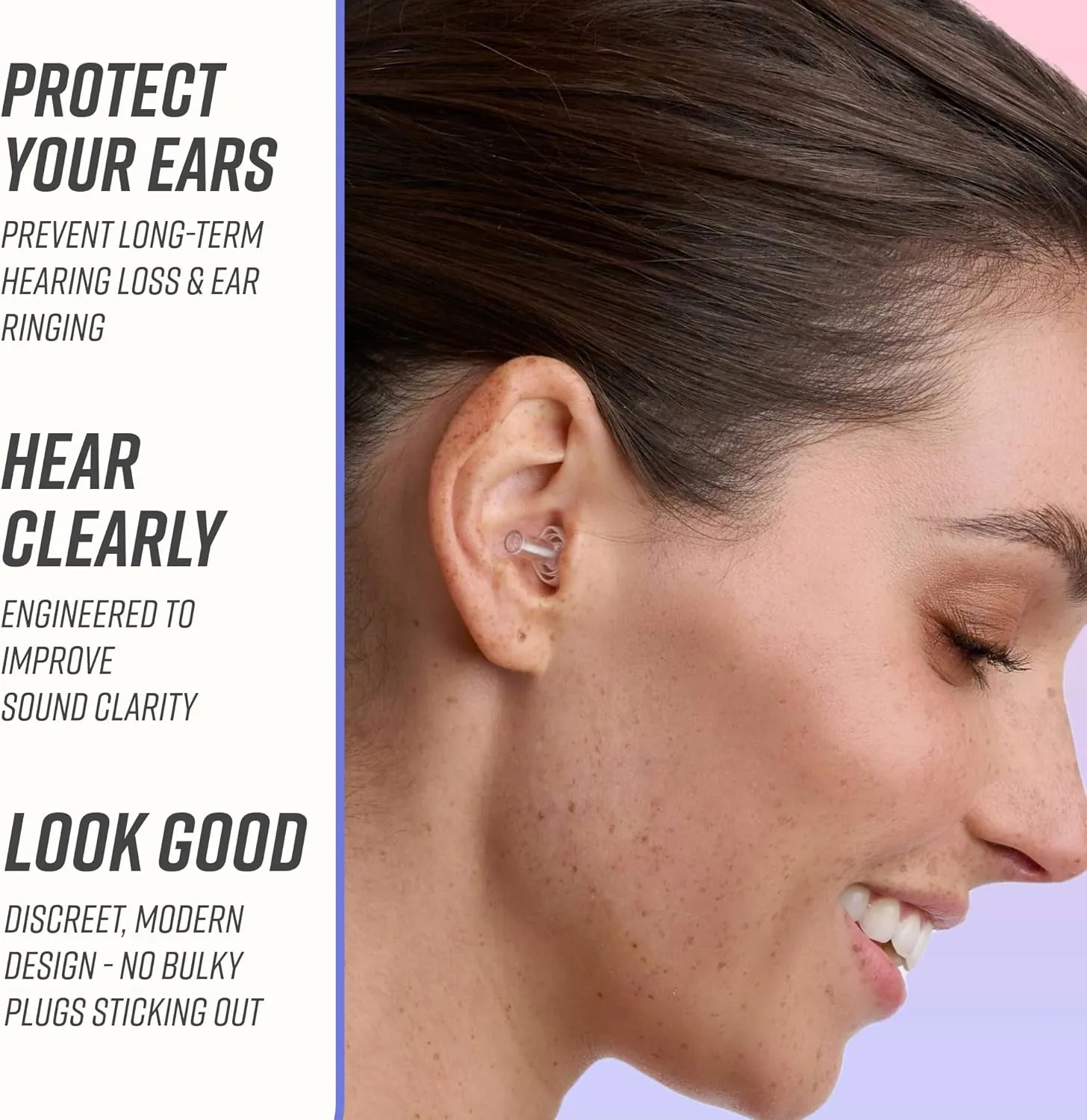 VIBES High Fidelity Concert Ear Plugs - Reusable Noise Reduction Earplugs for Loud Music, Musicians, Raves, Noise Sensitivity, Motorcycles, Airplanes, and Work - Clear