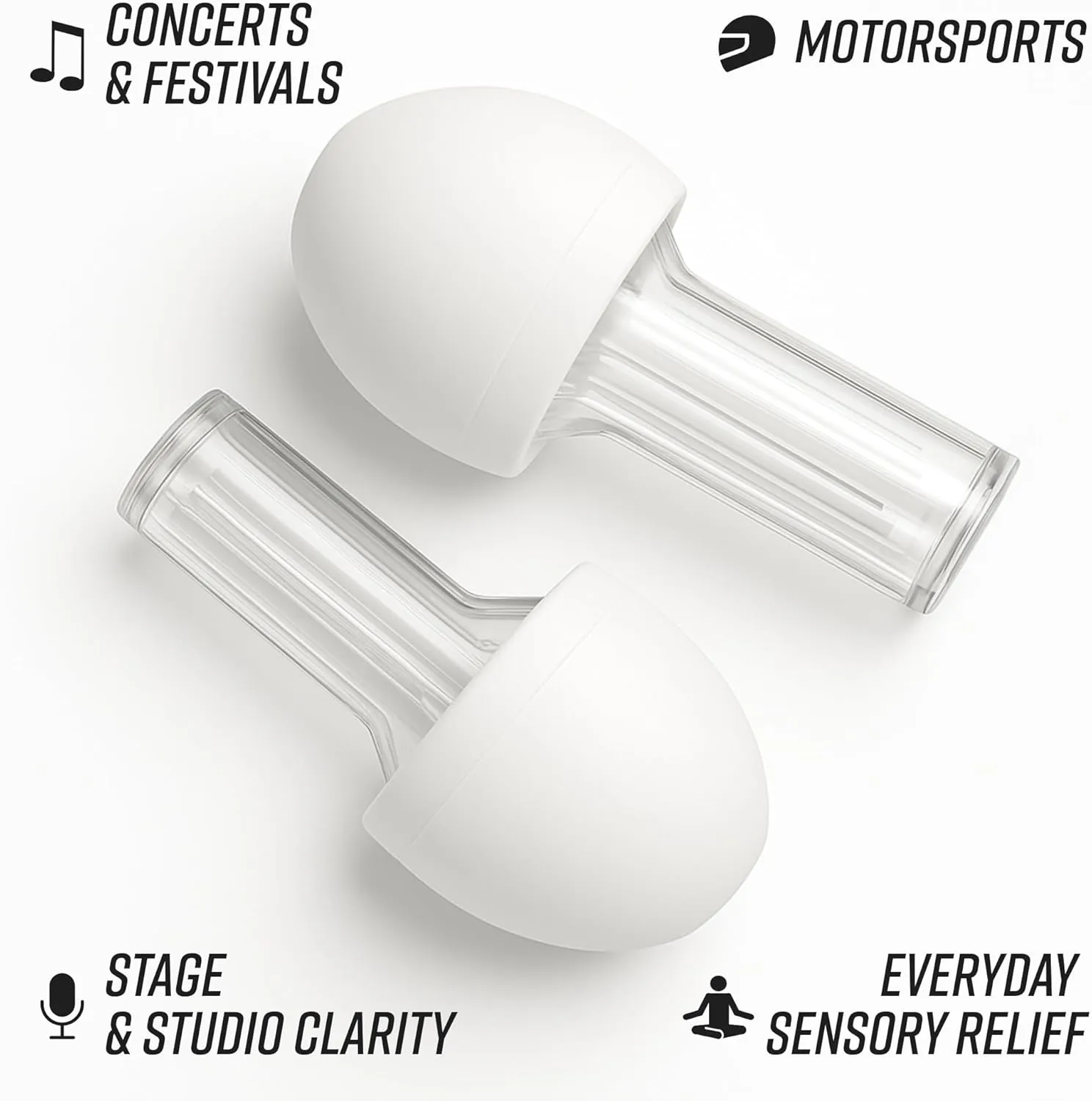 VIBES High Fidelity Concert Ear Plugs - Reusable Noise Reduction Earplugs for Loud Music, Musicians, Raves, Noise Sensitivity, Motorcycles, Airplanes, and Work - Clear