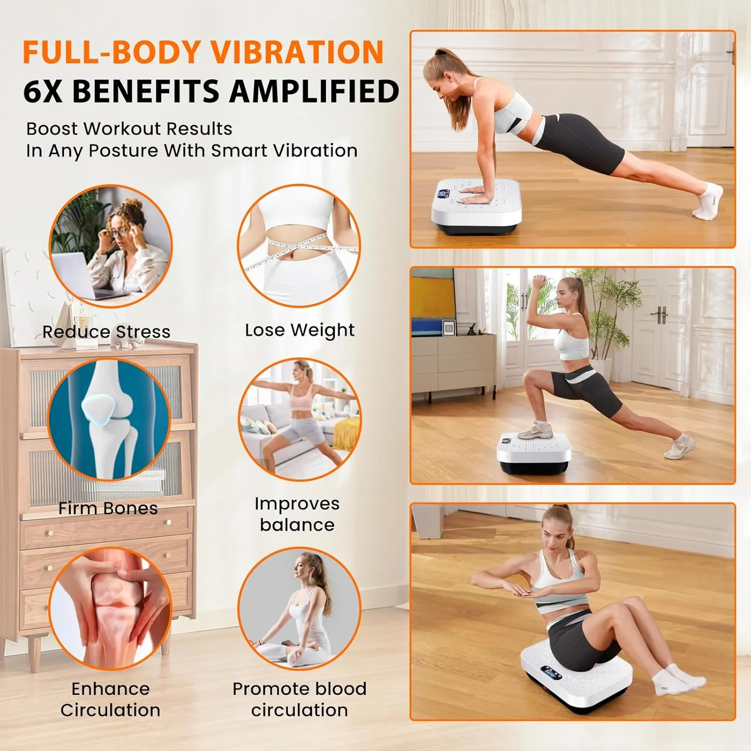 Vibration Plate Exercise Machine, 2025 Upgraded Fitness Vibrating Lymphatic Drainage Full Body Workout Shaker for Weight Loss, Featuring a 330 Lbs Capacity Vibrate Fitness Platform with 8 Modes
