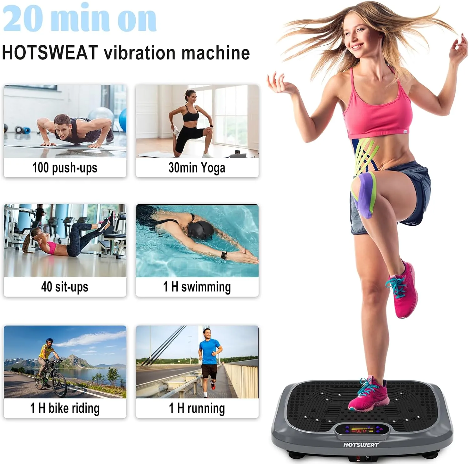 Vibration Plate Exercise Machine for Lymphatic Drainage, Power Plate Vibrating Platform, Shaker for Weight Loss, Exercise Board with 120 Levels for Home Gym