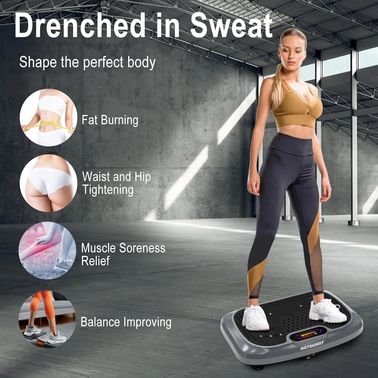 Vibration Plate Exercise Machine for Lymphatic Drainage, Power Plate Vibrating Platform, Shaker for Weight Loss, Exercise Board with 120 Levels for Home Gym