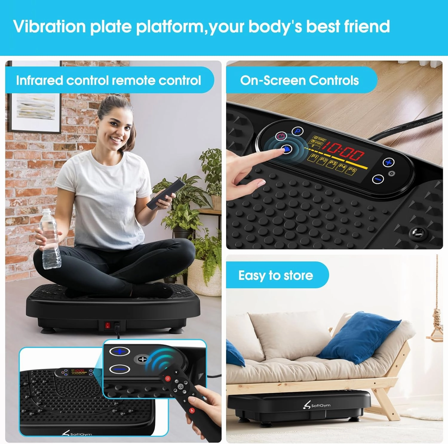 Vibration Plate Exercise Machine for Lymphatic Drainage,Softgym Power Vibrate Stand Shake Board 400 Lbs Capacity Whole Body Workout Waver with Fitness Resistance Bands Weight Loss Gifts for Women Men