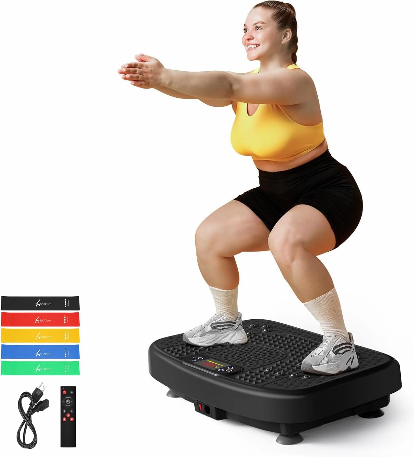 Vibration Plate Exercise Machine for Lymphatic Drainage,Softgym Power Vibrate Stand Shake Board 400 Lbs Capacity Whole Body Workout Waver with Fitness Resistance Bands Weight Loss Gifts for Women Men