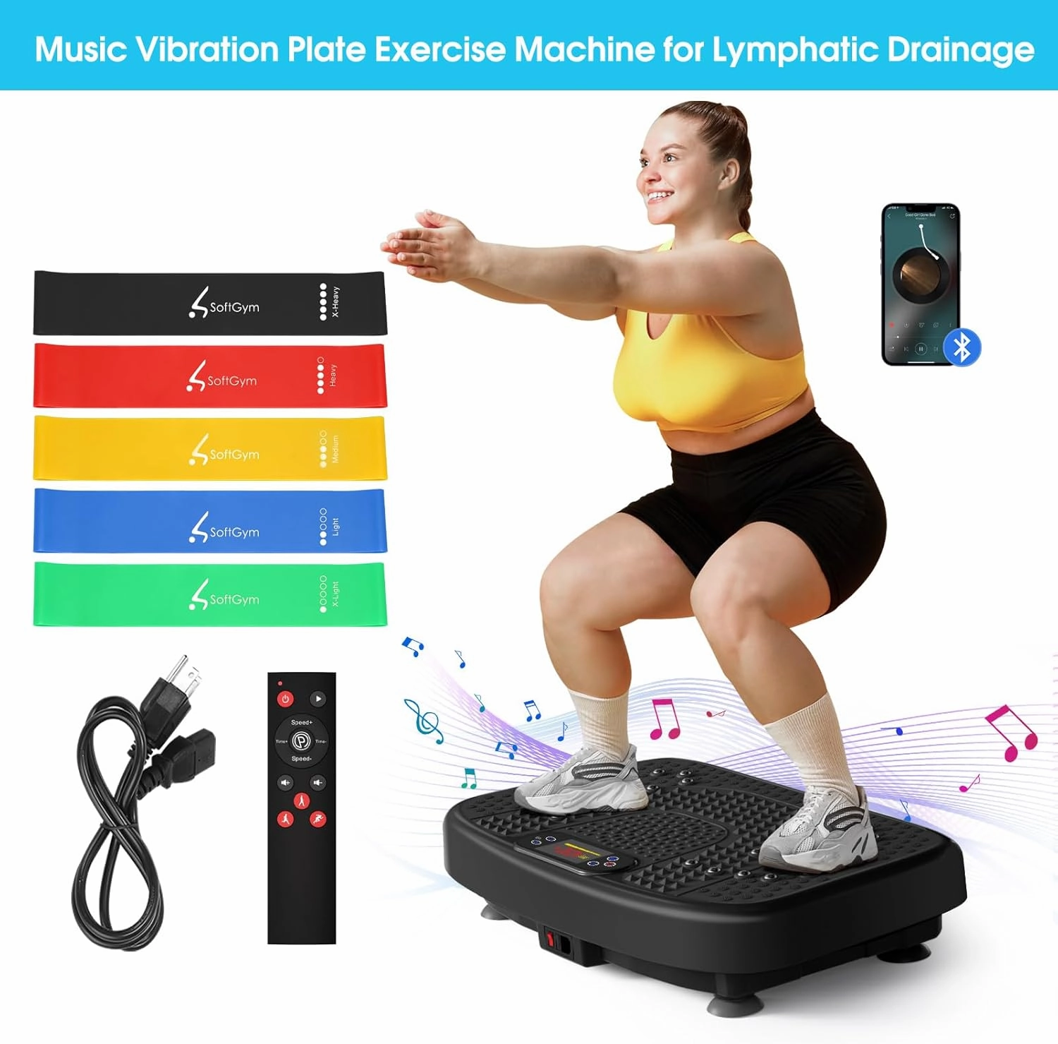 Vibration Plate Exercise Machine for Lymphatic Drainage,Softgym Power Vibrate Stand Shake Board 400 Lbs Capacity Whole Body Workout Waver with Fitness Resistance Bands Weight Loss Gifts for Women Men