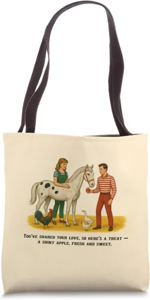 Vintage 1960s Style Young Couple Love Pony and Animals Tote Bag