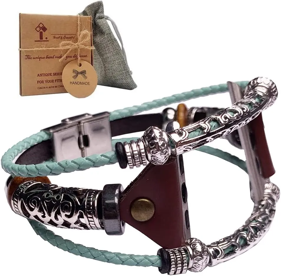 Vintage Jewelry Loop Boho Bands with Box Set for Men Women,Watches Band Compatible with Apple Watch Active Tracker Series 1,2,3 38mm 4,5,6,SE 40mm & Series 7 41mm, Mint Teal Green Turquoise