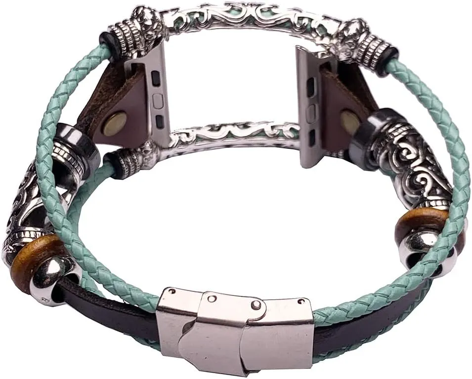 Vintage Jewelry Loop Boho Bands with Box Set for Men Women,Watches Band Compatible with Apple Watch Active Tracker Series 1,2,3 38mm 4,5,6,SE 40mm & Series 7 41mm, Mint Teal Green Turquoise