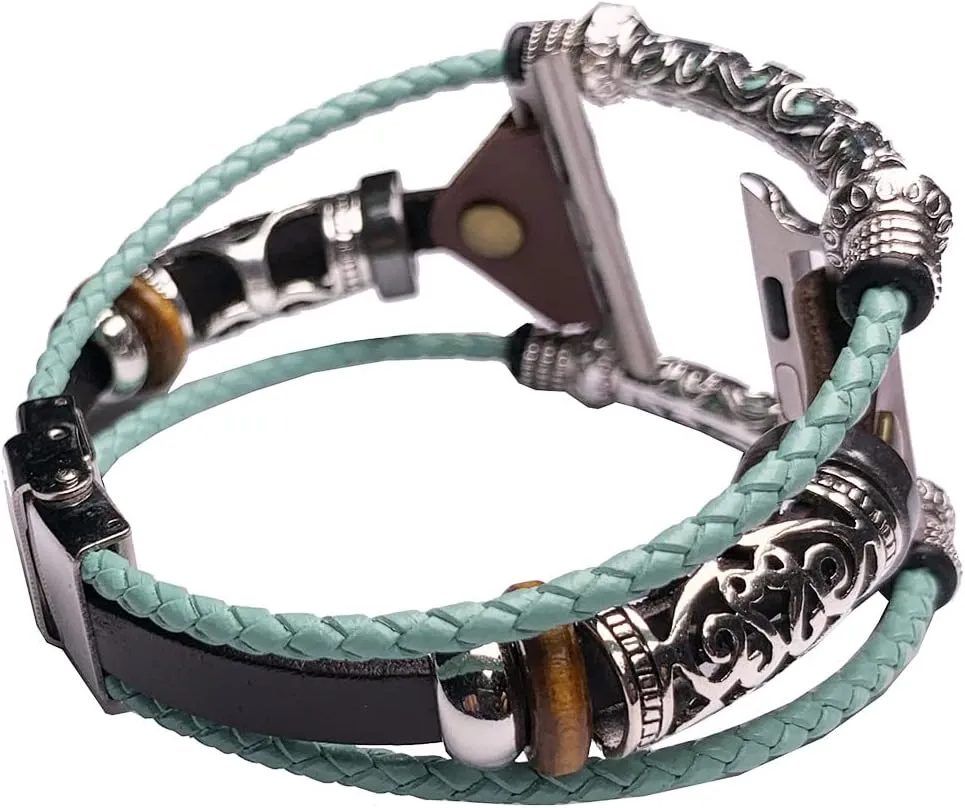 Vintage Jewelry Loop Boho Bands with Box Set for Men Women,Watches Band Compatible with Apple Watch Active Tracker Series 1,2,3 38mm 4,5,6,SE 40mm & Series 7 41mm, Mint Teal Green Turquoise