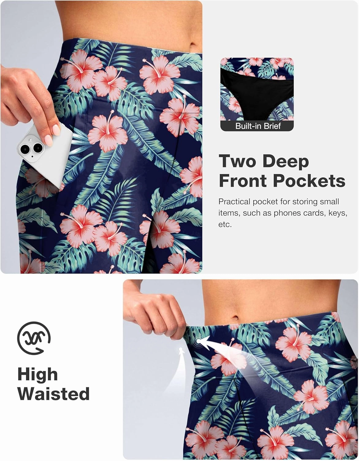 Viodia Women's 9" Long Swim Shorts Modest Swimsuits Bathing Suit Knee Length Bermuda Board Shorts for Women with Pocket