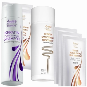 Vitamins hair cosmetics Keratin Purple Blue Toning Shampoo & Keratin Hair Treatment Straightening Kit - Violet Anti-Brass Shampoo - Straightener Smoothing Set - Keratina para Alisar el Pelo sin Formol