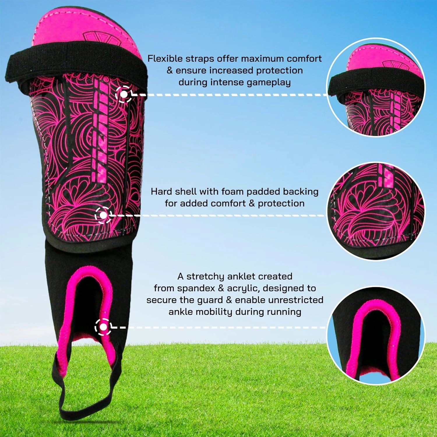 Vizari Cali Soccer Shin Guards for Kids & Adults with Ankle Protection | Lightweight Soccer Shin Guards with Non-Slip Adjustable Straps