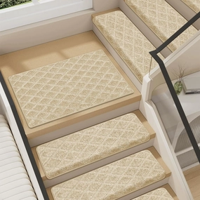 VONDERZ Stair Landing Mat 24 * 36 Inch, Peel and Stick Carpet Stair Treads for Wooden Steps Indoor with Adhesive Non-Slip Backing - Diamond Pattern Beige
