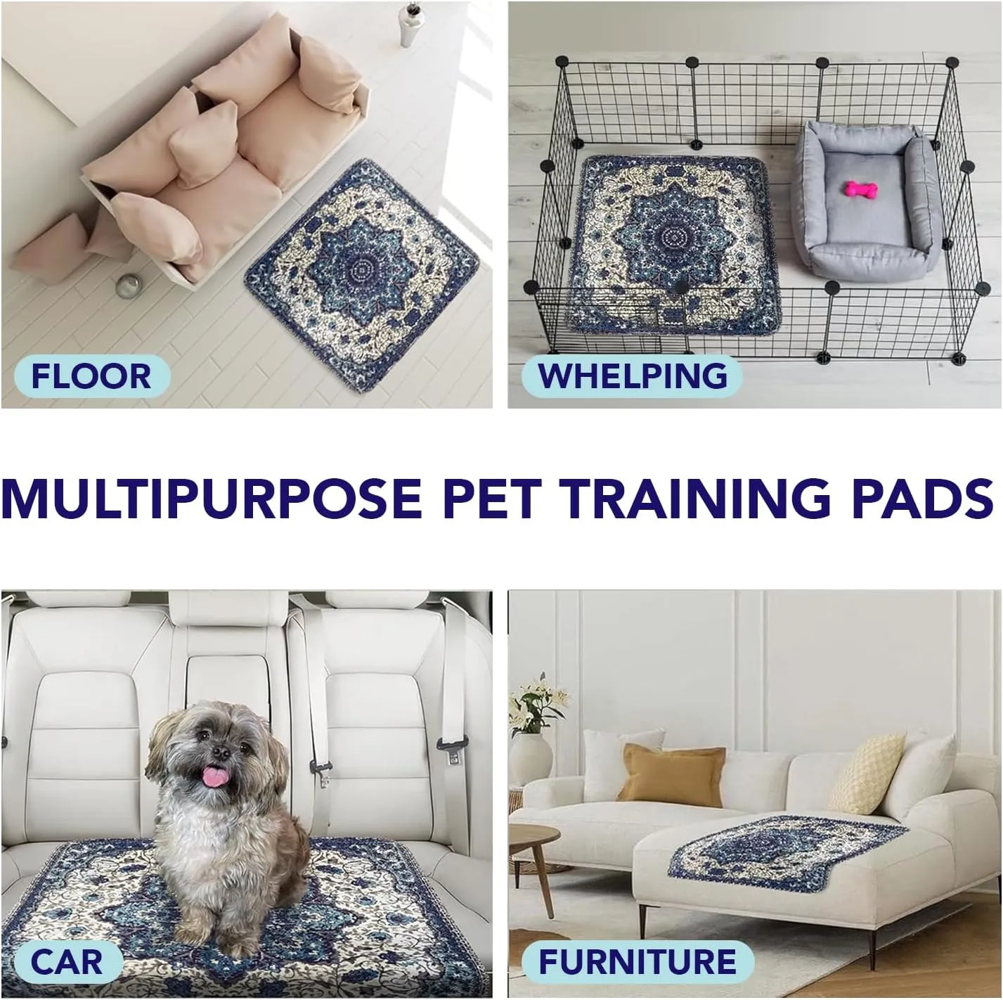 Washable Pee Pads for Dogs - Super Absorbent Reusable Puppy Training Pads - 100% Waterproof, Leak-Proof & Non-Slip Whelping Pads for Pet Housebreaking