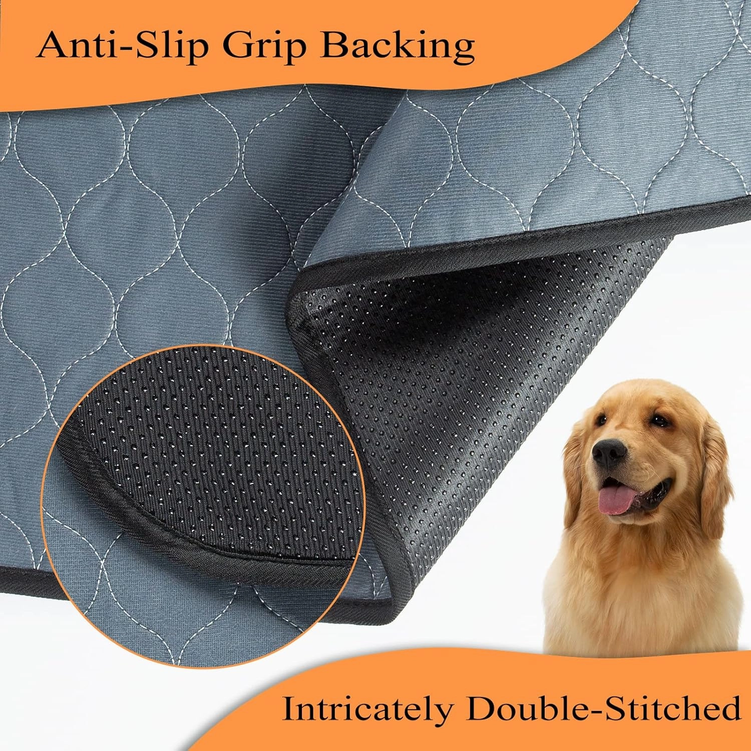 Washable Pee Pads for Dogs, 2 Pack, Grey, Polyester, Reusable Pet Training Pads, Octagon, 71'' Diagonal, Non-Slip, Super Absorbent