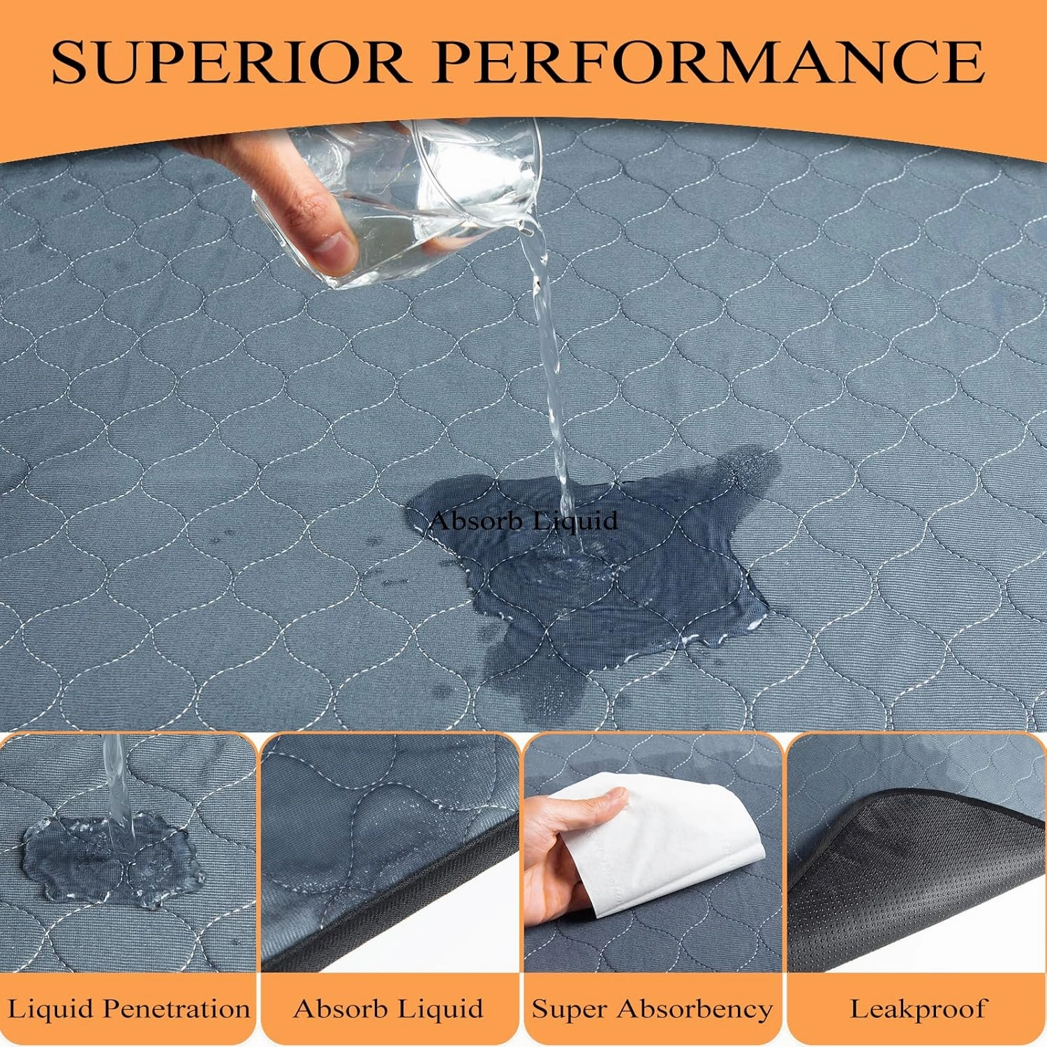 Washable Pee Pads for Dogs, 2 Pack, Grey, Polyester, Reusable Pet Training Pads, Octagon, 71'' Diagonal, Non-Slip, Super Absorbent