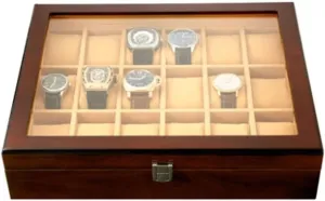 Watch Case Watch Roll Watch Winder 18-pcs Wooden Watch Box with Transparent Glass Top Cover,Lockable Jewelry Storage Box Watch Box Watch Organizer