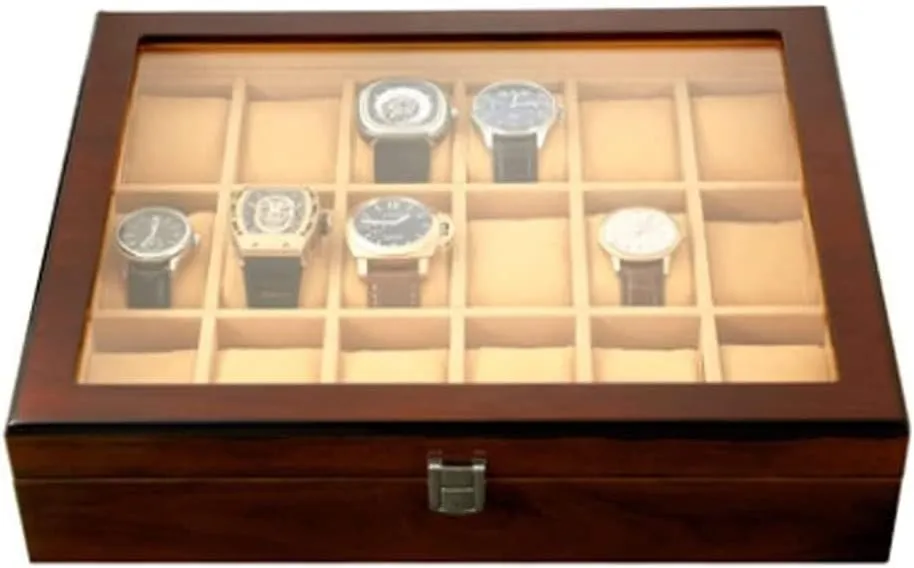 Watch Case Watch Roll Watch Winder 18-pcs Wooden Watch Box with Transparent Glass Top Cover,Lockable Jewelry Storage Box Watch Box Watch Organizer