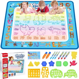 Water Doodle Mat 40 X 32 Inches Large Magic Drawing Doodling Board Aqua Coloring Pad Painting Educational Toys Birthday Gifts for Kids Toddler Boys Girls Age 2 3 4 5 6 7 Year Old (Alphabet)