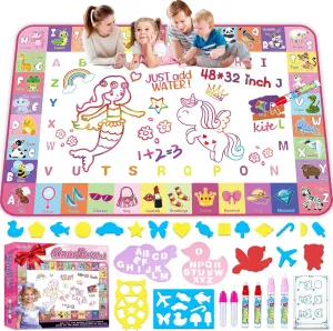 Water Doodle Mat, 48 X 32 Inch Extra Large Water Painting Drawing Color Doodle Mat, Educational Toys for 3  Year Old, Toddler Toys for Age 3 4 5 6 7 8 Year Old Girls Boys Birthday Christmas Gifts