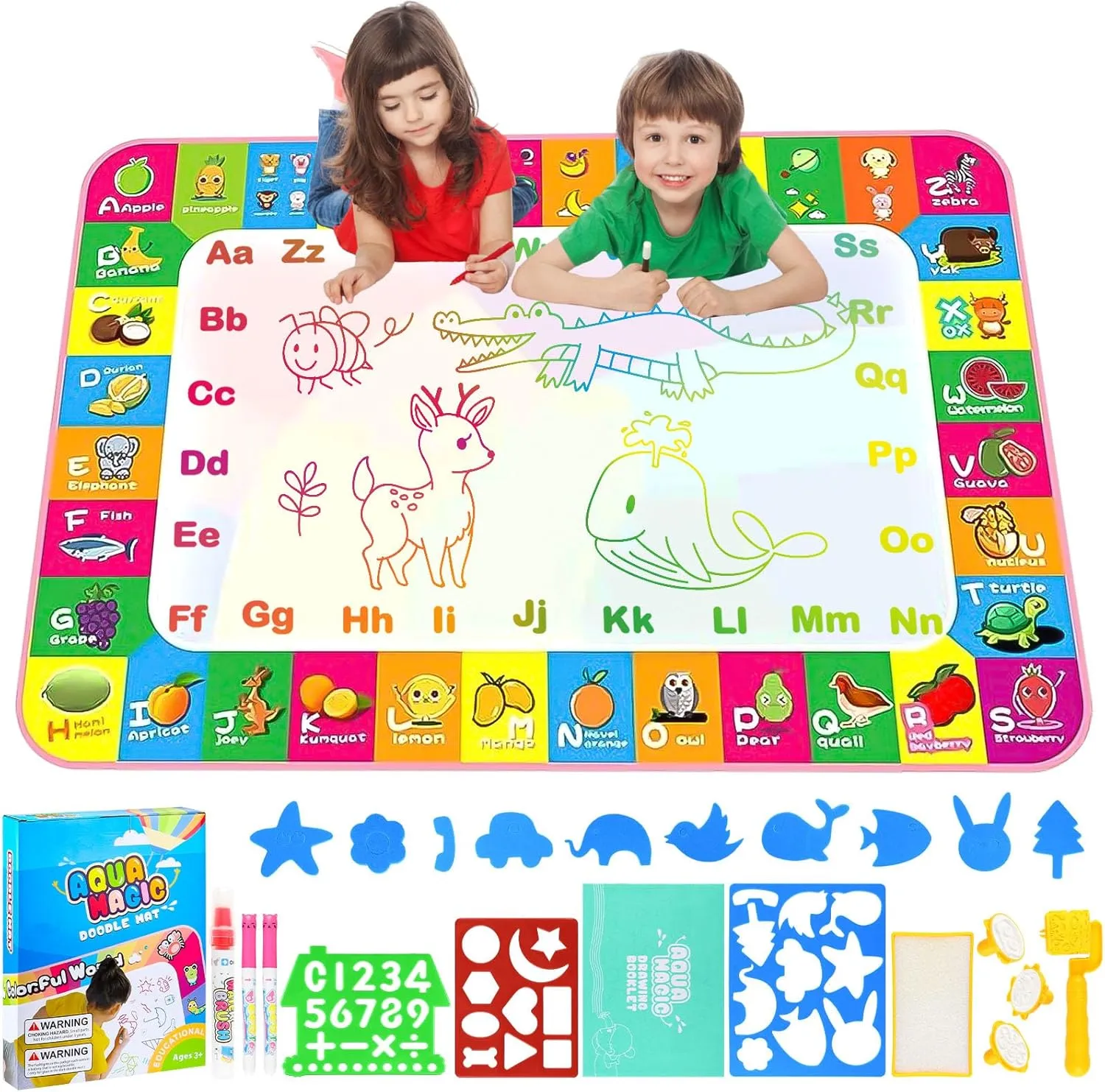 Water Doodle Mat, 59 X 32 Inch Extra Large Water Painting Drawing Color Doodle Mat, Educational Toys for 3  Year Old, Toddler Toys for Age 3 4 5 6 7 8 Year Old Girls Boys Birthday Christmas Gifts