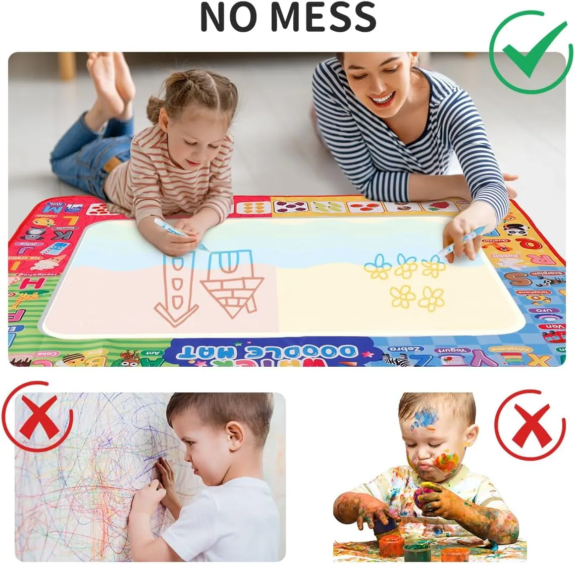 Water Doodle Mat & Dart Board Toddlers Toys for 2-4 Large Painting Drawing Water Color Mat for Kid Educational Toys Mess Free Reusable Magic Mat Birthday Gift for 2 3 4 5 7 Years Old Boy Girl