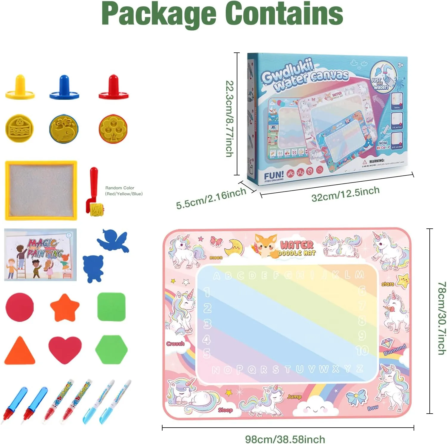 Water Doodle Mat Drawing Board Painting Sets for Toddlers Kids Educational Toys Gifts for Girls 3 4 5 6 7 8 Years Old Pink Style