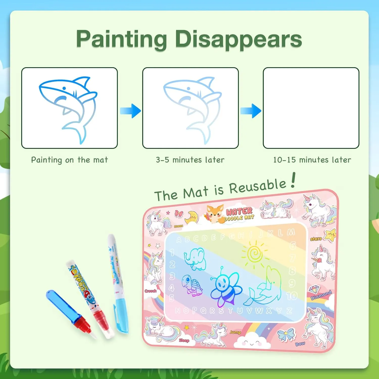 Water Doodle Mat Drawing Board Painting Sets for Toddlers Kids Educational Toys Gifts for Girls 3 4 5 6 7 8 Years Old Pink Style