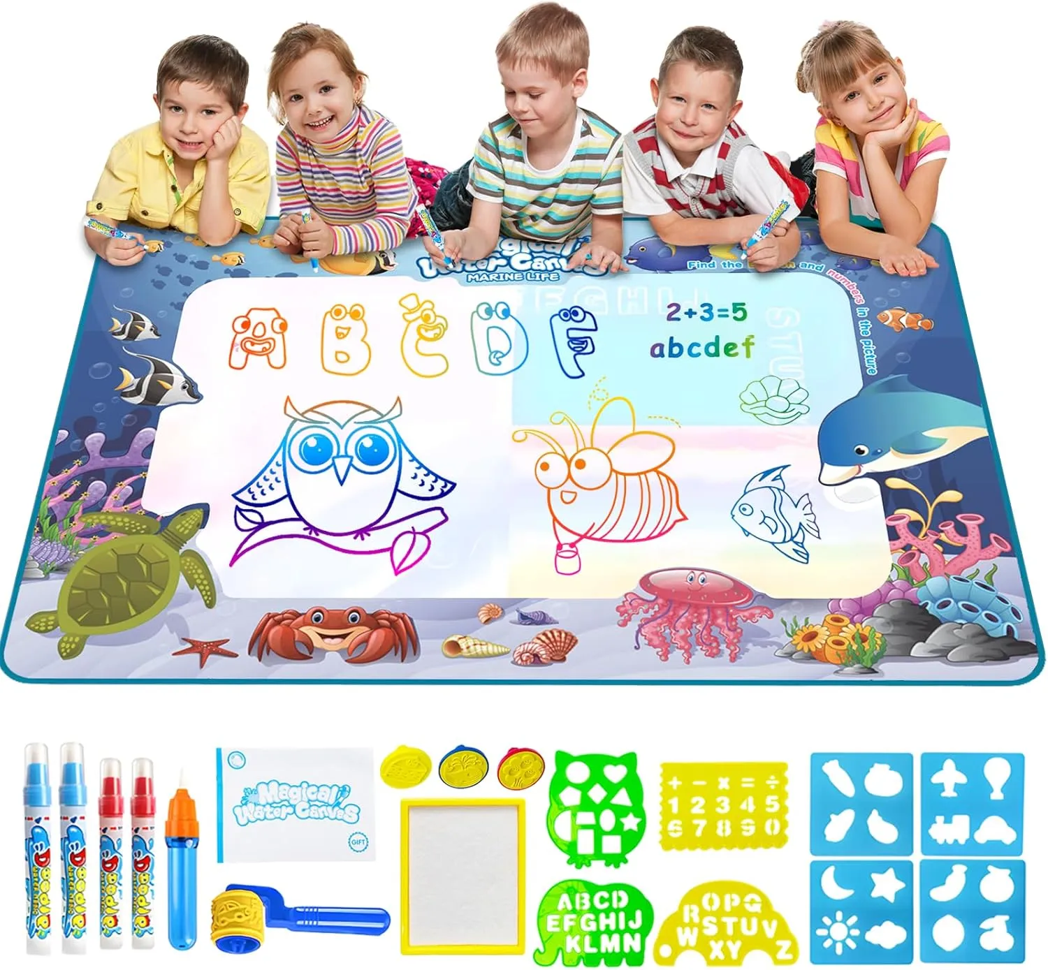 Water Doodle Mat,Kids Painting Mat, Toddlers Drawing Writing Toys,Reusable Coloring Mat, Birthday Christmas Gifts for 3 4 5 6 7 8 Years Old Boys Girls, 60 x 40 Inches - Ocean