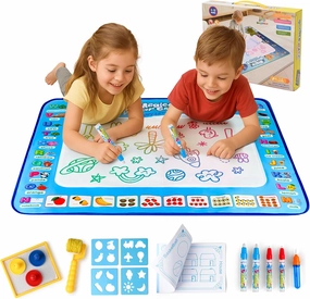 Water Doodle Mat | Mess Free Painting for Toddlers | Doodle Pad for Kids Ages 3-12 | Toddler Drawing Pad with Fillable Pens & Booklet | Fun and Interactive Water Mat for Girls & Boys | Sagemax